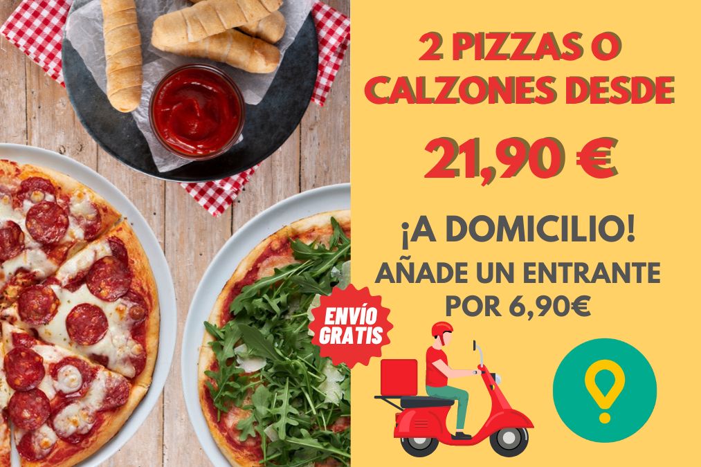 Dos pizzas o calzones desde 21,90€. Pizza sin gluten y sin lactosa a domicilio. Envío gratis Glovo.